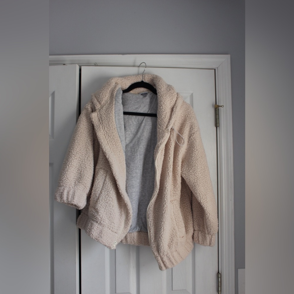 aerie Cream Sherpa Hooded Teddy Jacket